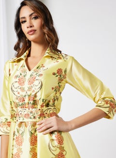 NIRRAAMYAA Belted Victorian Print Dress Yellow  - Image 3