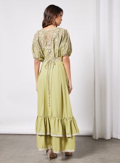 NIRRAAMYAA Tiered Ruffle Hem Belted Dress Pale Green  - Image 2