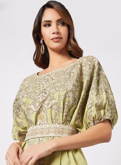 NIRRAAMYAA Tiered Ruffle Hem Belted Dress Pale Green  - Image 3