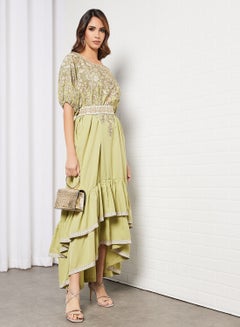 NIRRAAMYAA Tiered Ruffle Hem Belted Dress Pale Green  - Image 4