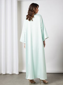 Coco Desert Embroidered Front Abaya Light Green  - Image 2