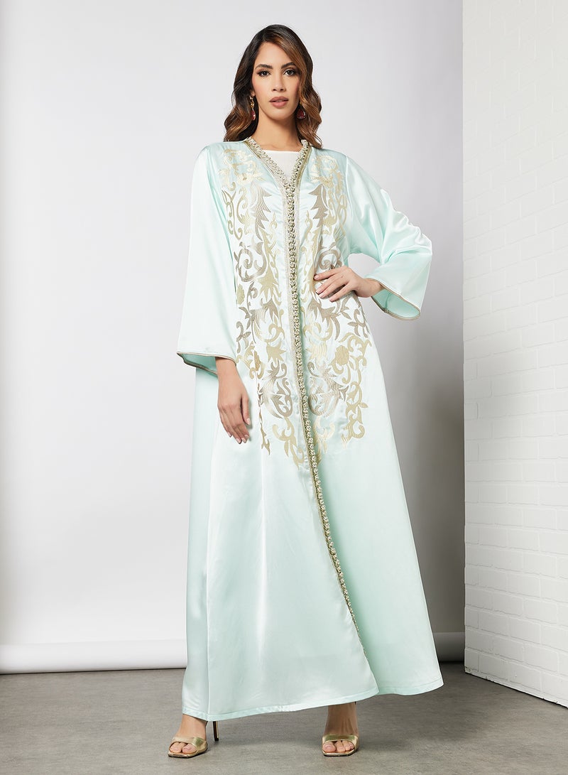 Embroidered Front Abaya Light Green - v1641980091/N44102804V_1