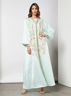Coco Desert Embroidered Front Abaya Light Green  - Image 1
