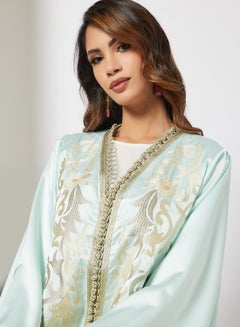 Coco Desert Embroidered Front Abaya Light Green  - Image 3