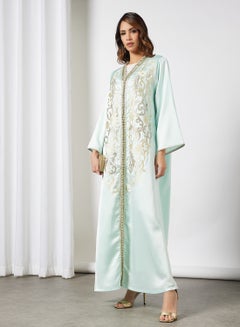 Coco Desert Embroidered Front Abaya Light Green  - Image 4