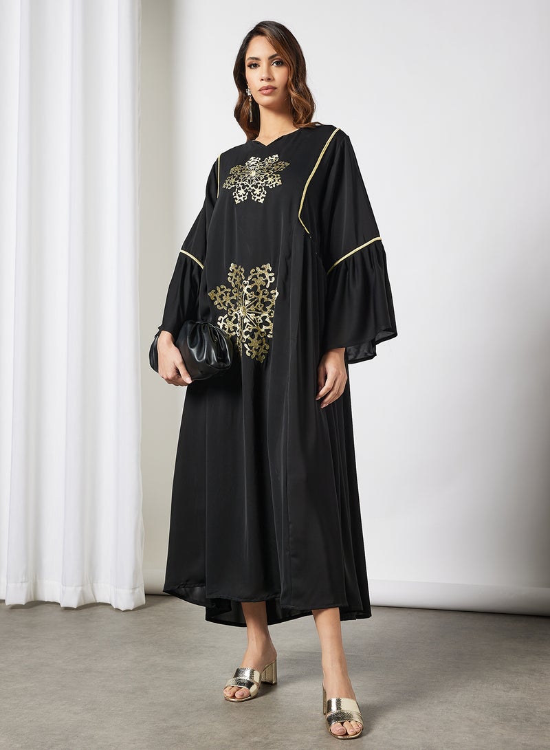 Coco Desert Embroidered Front Abaya Black - Image 4