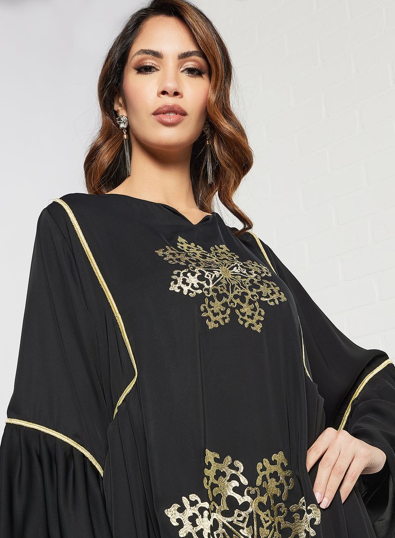 Coco Desert Embroidered Front Abaya Black - Image 3