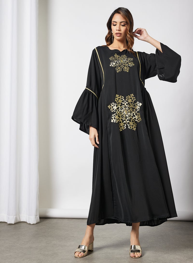 Coco Desert Embroidered Front Abaya Black - Image 1