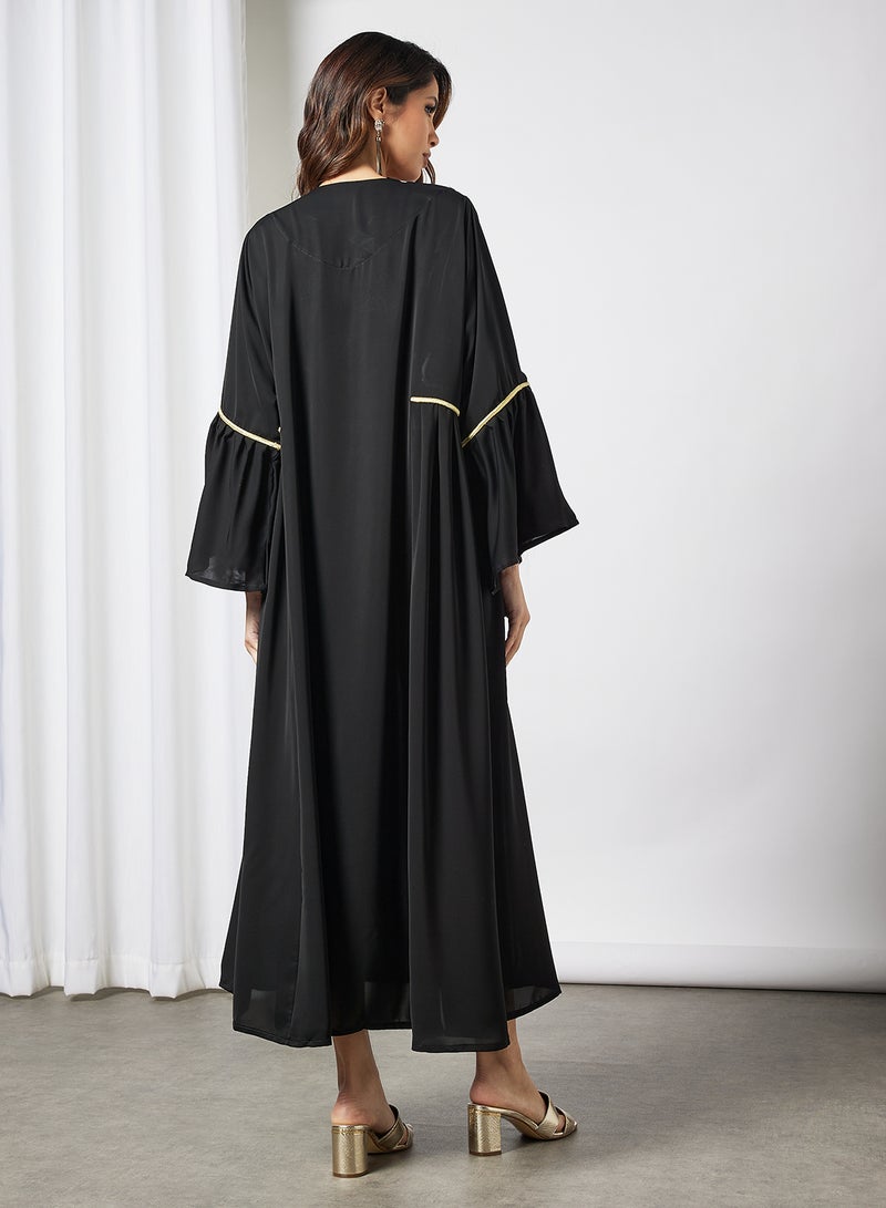 Coco Desert Embroidered Front Abaya Black - Image 2