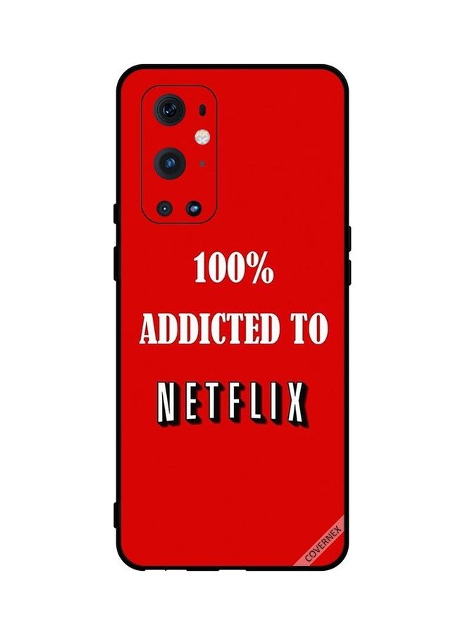 كوفرنيكس غطاء حماية واق لهاتف ون بلس 9 برو مزين بعبارة 100 % Addicted To Netflix أحمر/ أبيض - Image 1