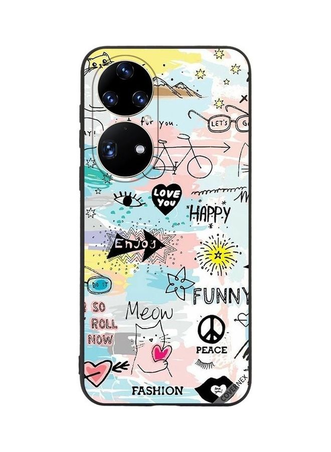 كوفرنيكس غطاء حماية لهاتف هواوي P50 رسوم وكلمات "Meow" و"Enjoy" - Image 1