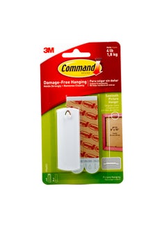 Command 17040ES Sawtooth Picture Hanger With Water Resistant Strips, Holds 1.8 Kg Each Hook Set Includes 1xHook And 2 Strips/Pack White 4x4x1inch