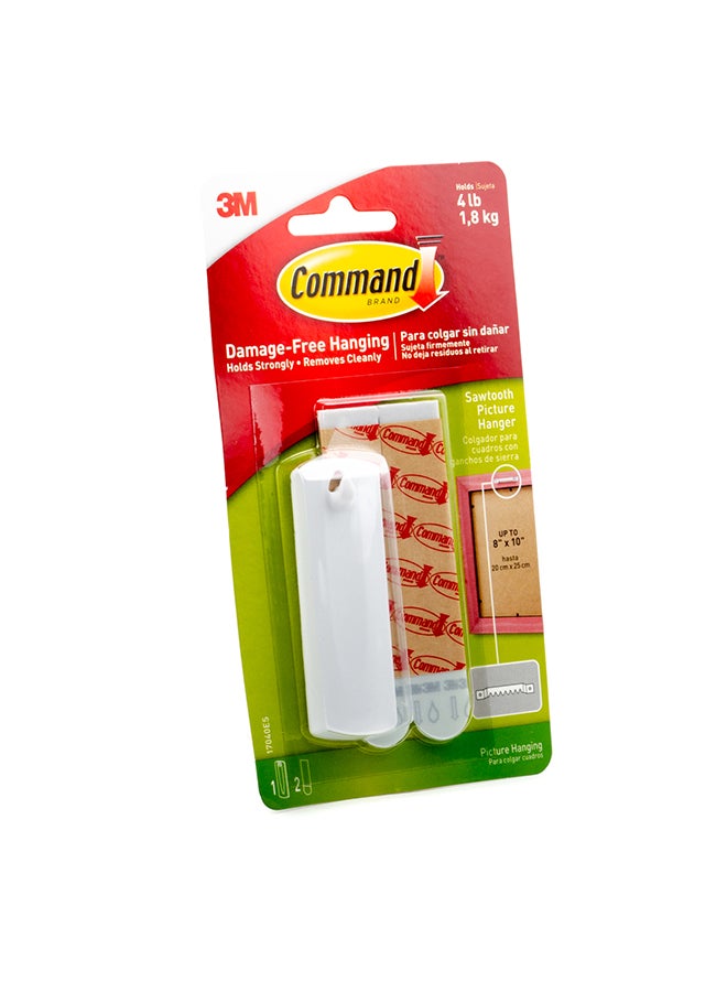 3M - Command 17040ES Sawtooth Picture Hanger With Water Resistant Strips, Holds 1.8 Kg Each Hook Set Includes 1xHook And 2 Strips/Pack White 4x4x1inch - Image 1