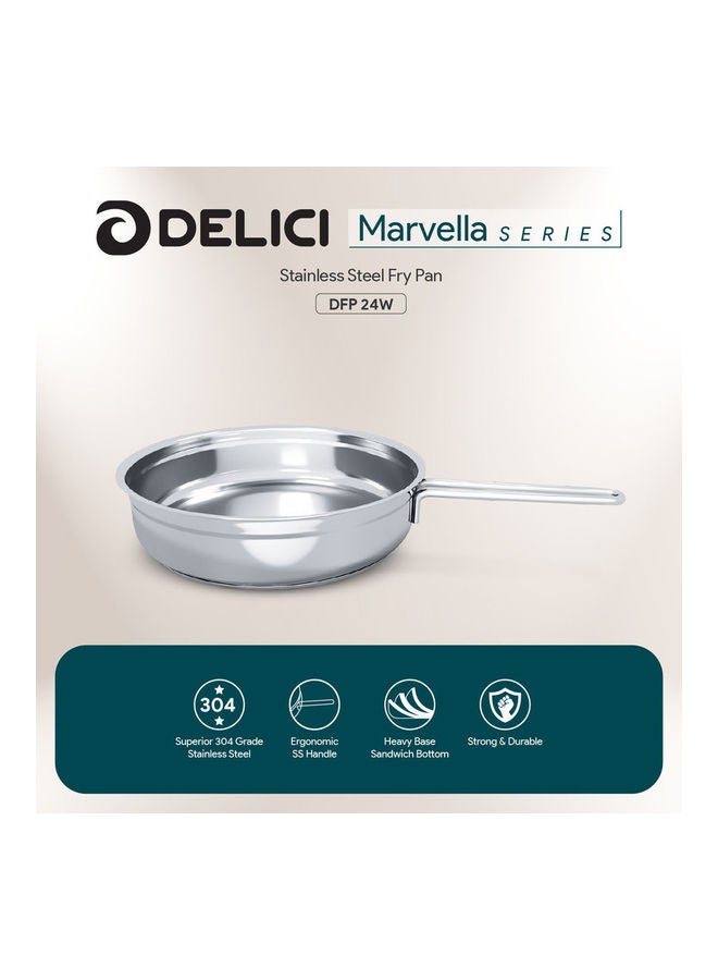 DELICI - Stainless Steel Fry Pan 24cm (DFP 24W), Heavy Base Sandwich Bottom, 304 Grade, Ergonomic Handle, Strong & Durable, Well Polished Exterior, Non-Stick Interior, Oven Safe, Corrosion & Stain Resistant, Easy to Clean, Dishwasher Safe Silver 24cmcm - Image 1