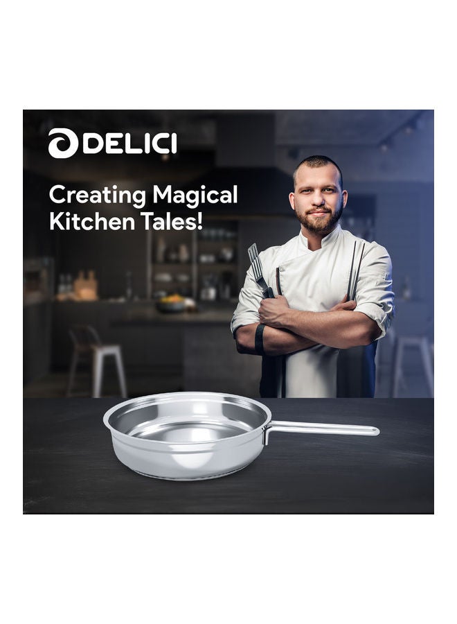 DELICI Stainless Steel Fry Pan 28cm (DFP 28W), Well Polished Exterior, Non-Stick Interior, Oven Safe, Dishwasher Safe, 304 Grade, Ergonomic Handle, Heavy Base Sandwich Bottom, Strong & Durable Silver 28cmcm  - Image 3