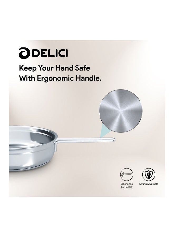 DELICI Stainless Steel Fry Pan 28cm (DFP 28W), Well Polished Exterior, Non-Stick Interior, Oven Safe, Dishwasher Safe, 304 Grade, Ergonomic Handle, Heavy Base Sandwich Bottom, Strong & Durable Silver 28cmcm  - Image 4