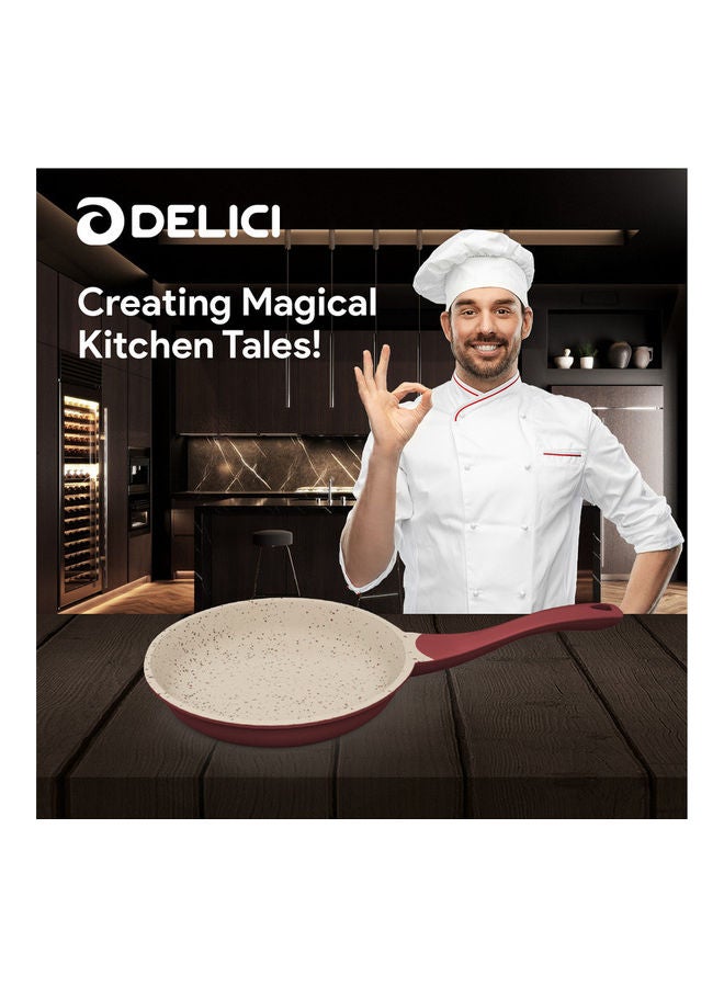 DELICI - Granite Coated Die Cast Aluminium Fry Pan 24cm (DGDN FP24M), Granite Coated Body, Uniform Heat Distribution, Scratch & Abrasion Resistant, Oven Safe, Corrosion Resistant, Dishwasher Safe, High-Grade Die Cast Aluminium Red and Cream 24cmcm - Image 1