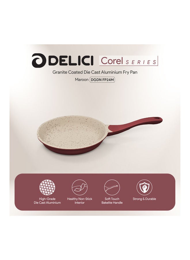 DELICI - Granite Coated Die Cast Aluminium Fry Pan 24cm (DGDN FP24M), Granite Coated Body, Uniform Heat Distribution, Scratch & Abrasion Resistant, Oven Safe, Corrosion Resistant, Dishwasher Safe, High-Grade Die Cast Aluminium Red and Cream 24cmcm - Image 1
