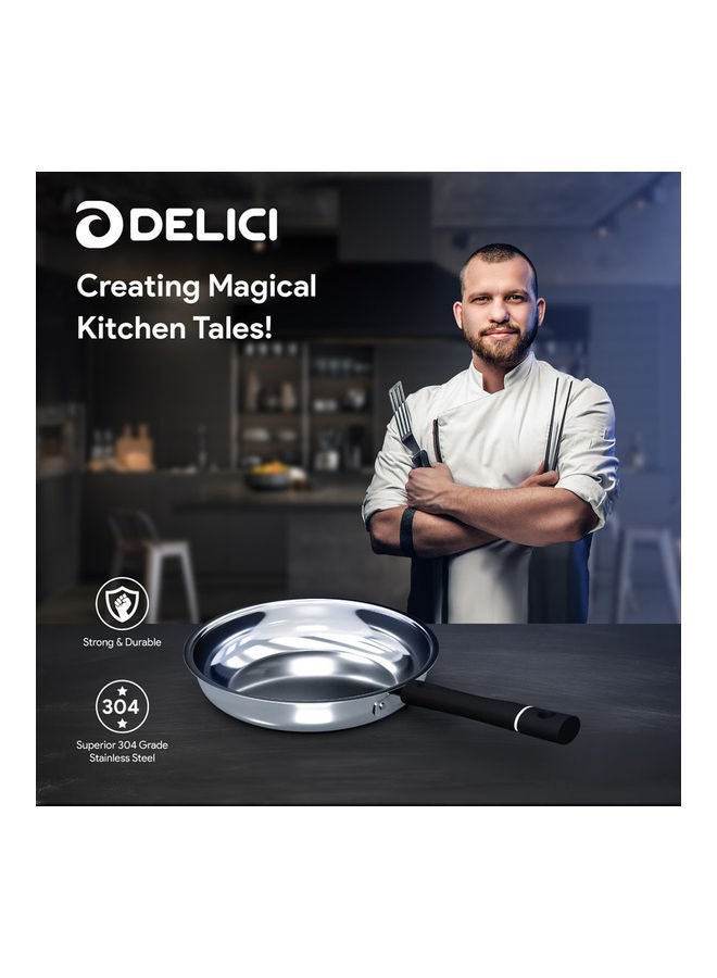 DELICI Stainless Steel Kadai Pan 22cm (DKP 22W) - Well Polished Exterior, Easy to Pour Flared Rim, Uniform Heat Distribution, Oven Safe, Healthy Non-Stick Interior, Corrosion & Stain Resistant, Easy to Clean Silver 22cmcm  - Image 3