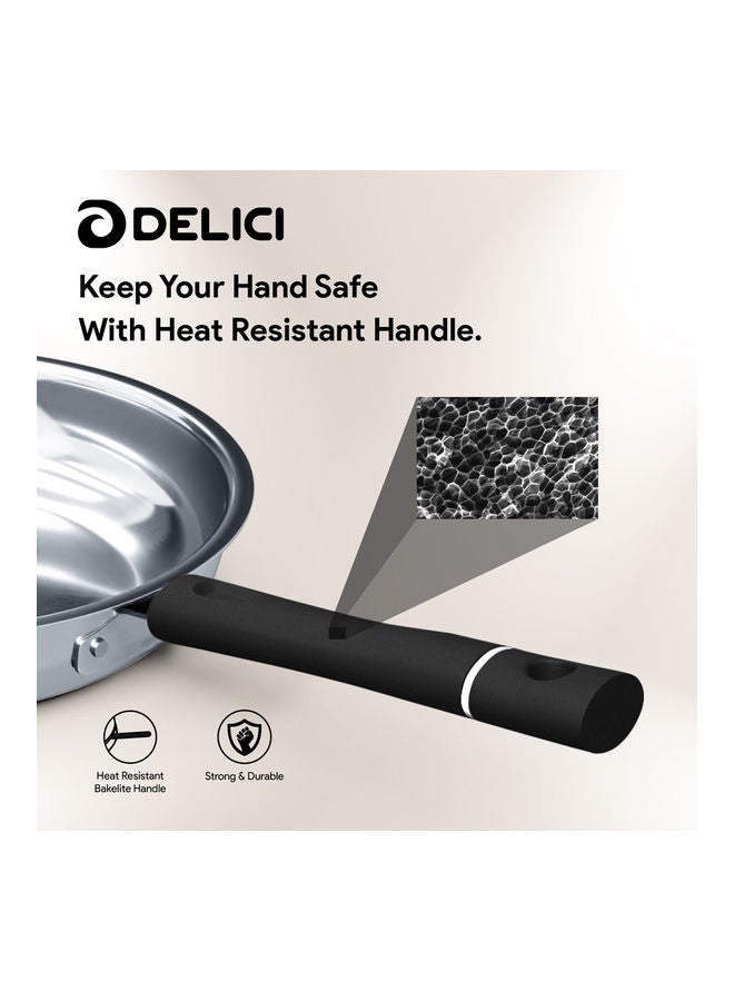 DELICI Stainless Steel Kadai Pan 22cm (DKP 22W) - Well Polished Exterior, Easy to Pour Flared Rim, Uniform Heat Distribution, Oven Safe, Healthy Non-Stick Interior, Corrosion & Stain Resistant, Easy to Clean Silver 22cmcm  - Image 4