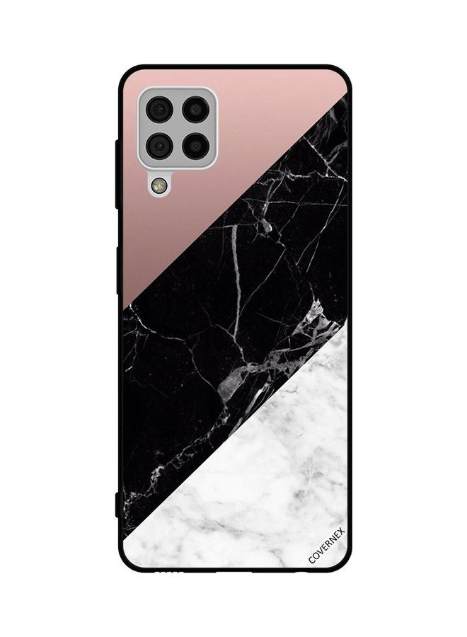 كوفرنيكس غطاء حماية واق لهاتف سامسونج جالاكسي طراز A22 4G نمط رخامي باللونين الأبيض والأسود وجزء علوي سادة - Image 1