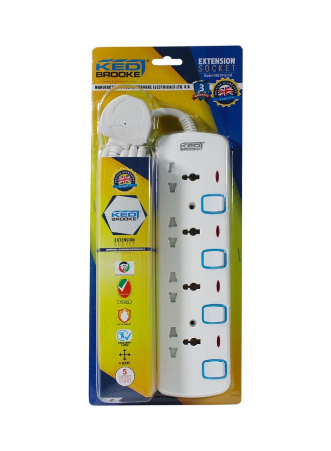 KEDBROOKE 4-Way Plug Input Extension Socket White 5meter - Image 1