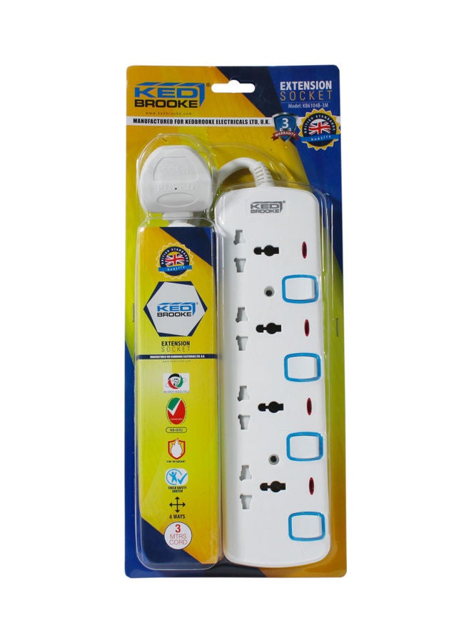 KEDBROOKE 4-Way Plug Input Extension Socket White  - Image 1