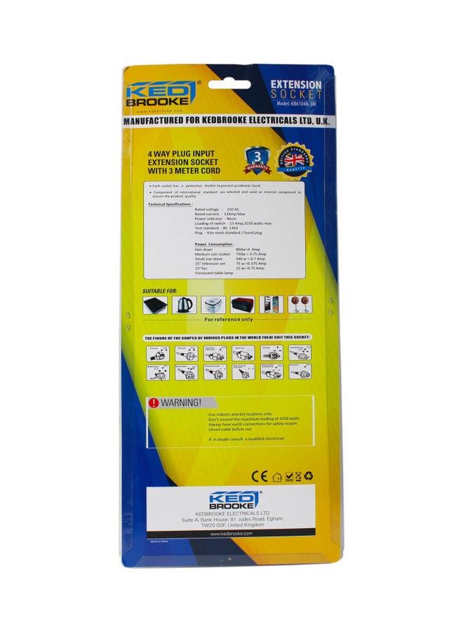KEDBROOKE 4-Way Plug Input Extension Socket White  - Image 2