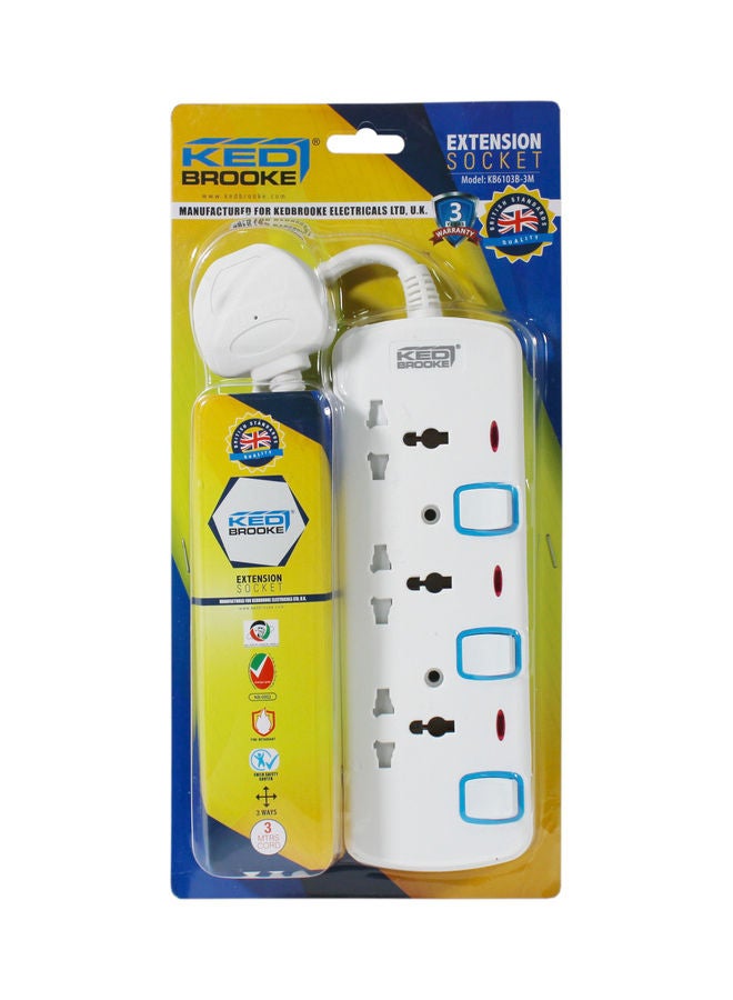 KEDBROOKE 3-Way Plug Input Extension Socket White  - Image 1