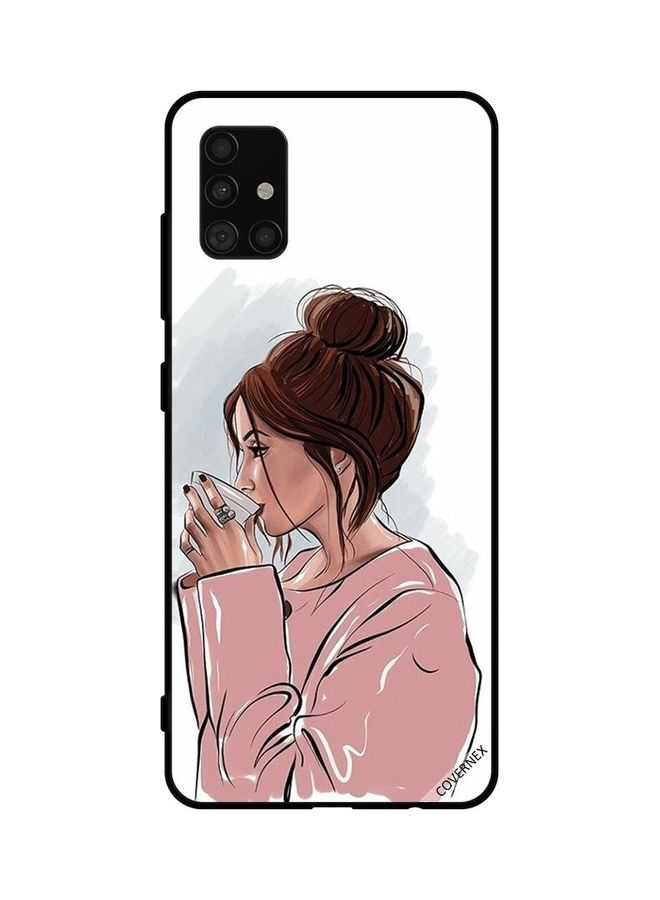 كوفرنيكس غطاء حماية واق لهاتف سامسونج جالاكسي طراز A51 4G طبعة فتاة تشرب الشاي - Image 1