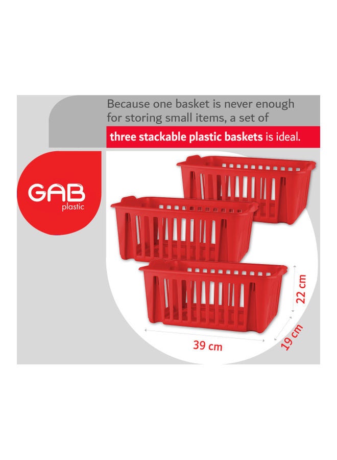3-Piece Multipurpose Stackable Baskets Red 39 x 19 x 22cm
