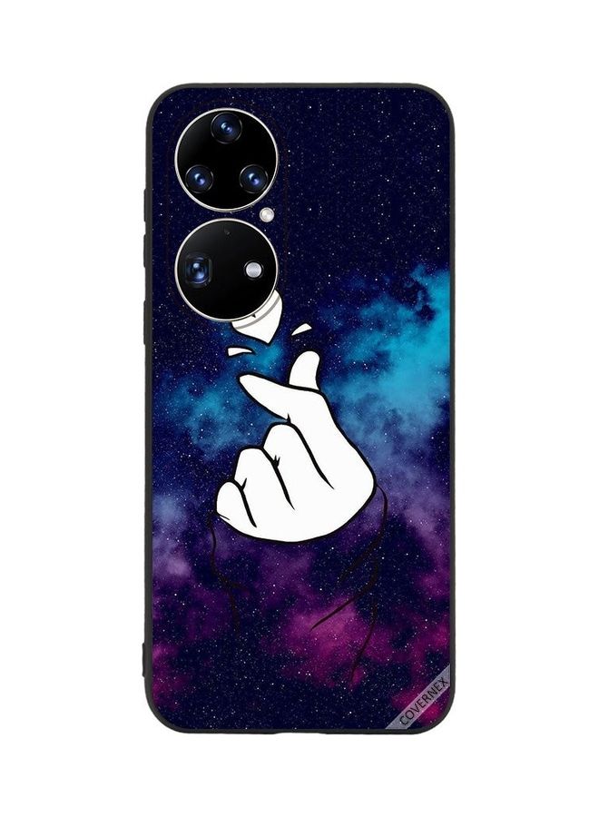 كوفرنيكس غطاء حماية لهاتف هواوي P50 بطبعة بلون أزرق غامق وحركة الأصابع التي تعبر عن الحب - Image 1