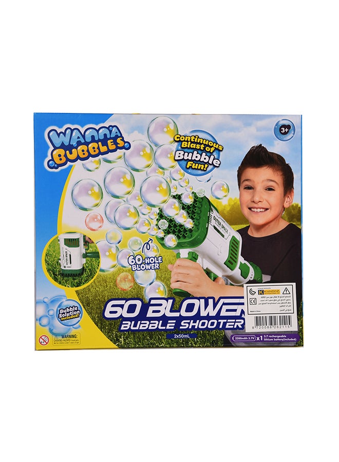 WANNA BUBBLES Mega Bubble Blaster Gun 60 Nozzles Rechargeable - Assorted 2x 50ml - Image 2