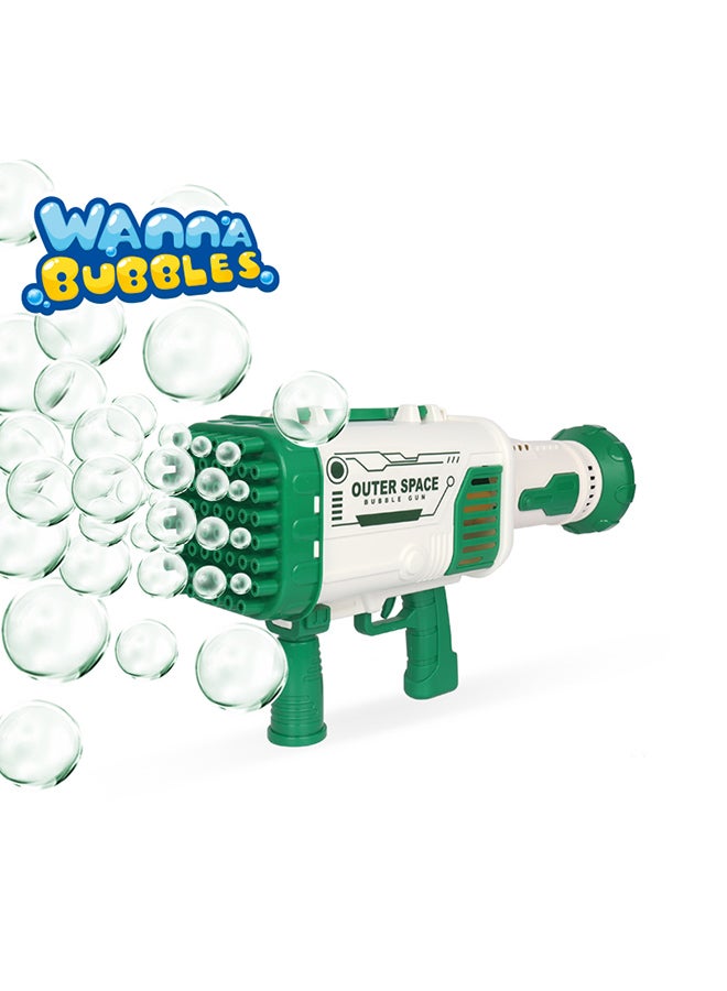 WANNA BUBBLES Mega Bubble Blaster Gun 60 Nozzles Rechargeable - Assorted 2x 50ml - Image 1