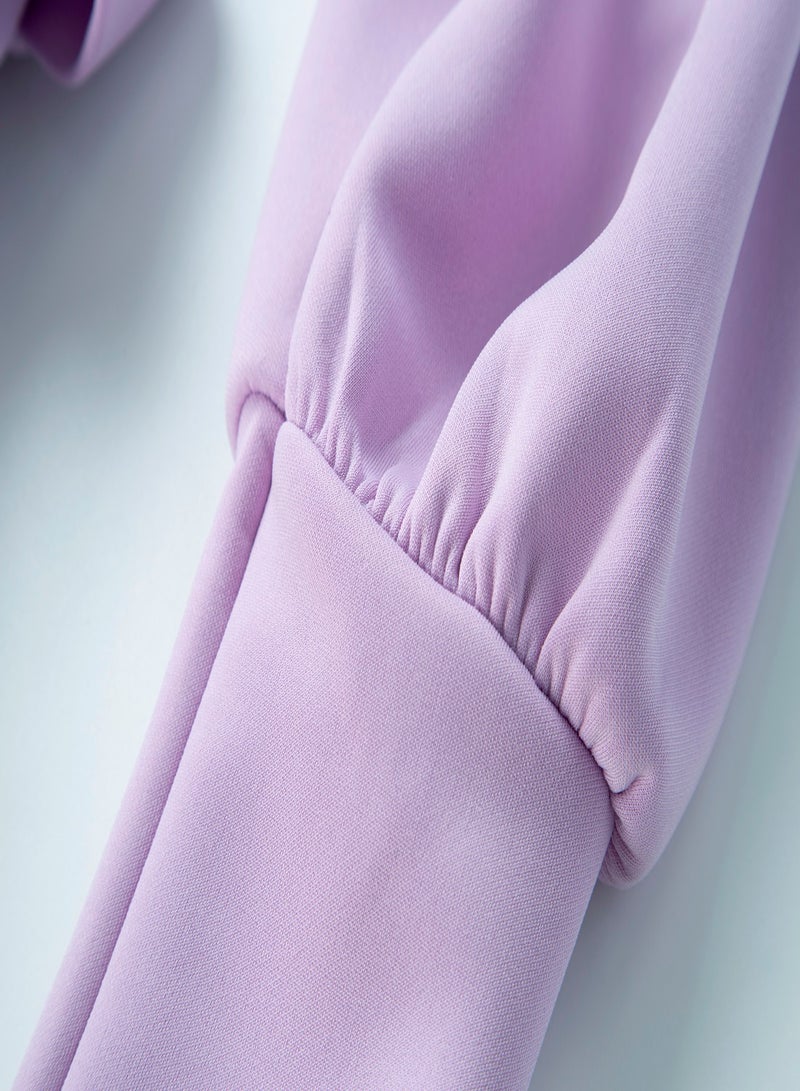Aila - Puff Sleeve Self Tie Mini Dress Light Purple - Image 1
