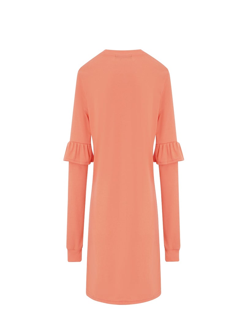 Aila Tiered Sleeve Solid Dress Light Orange  - Image 2