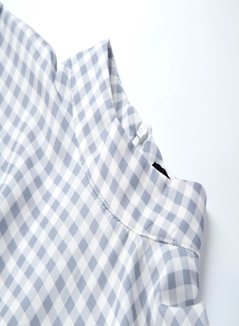 Aila Puff Sleeve Check Dress BLUE/WHITE  - Image 3