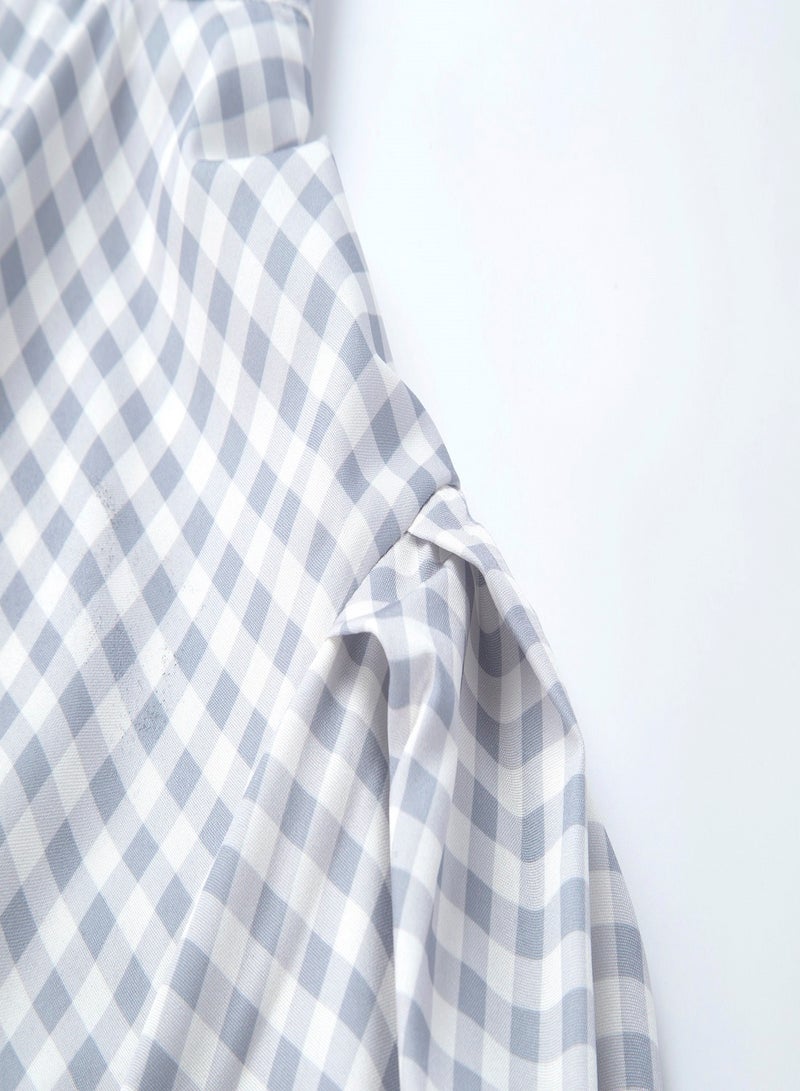 Aila Puff Sleeve Check Dress BLUE/WHITE  - Image 4
