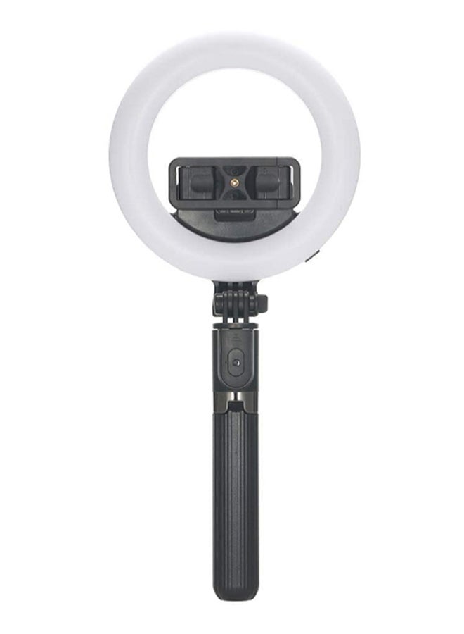 1200.0 mAh Bluetooth Tripod Selfie Stick With Ring Light Black/White  - Image 1