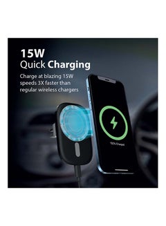 PROMATE Ultra-Fast Qi 15W Car Charger with Quick-Lock Air Vent Holder for iPhone 12 Black  - Image 3