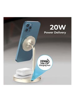 PROMATE iPhone14 Wireless Charger, 40W High Output Wireless Charging Station With 15W Magnetic Wireless Charger, 20W USB-C Power Delivery and Anti-Slip 5W AirPods Wireless Charger Pad for iPhone 12, AirPods Pro, USB Devices, AuraBase-PD20 UK Gold  - Image 3