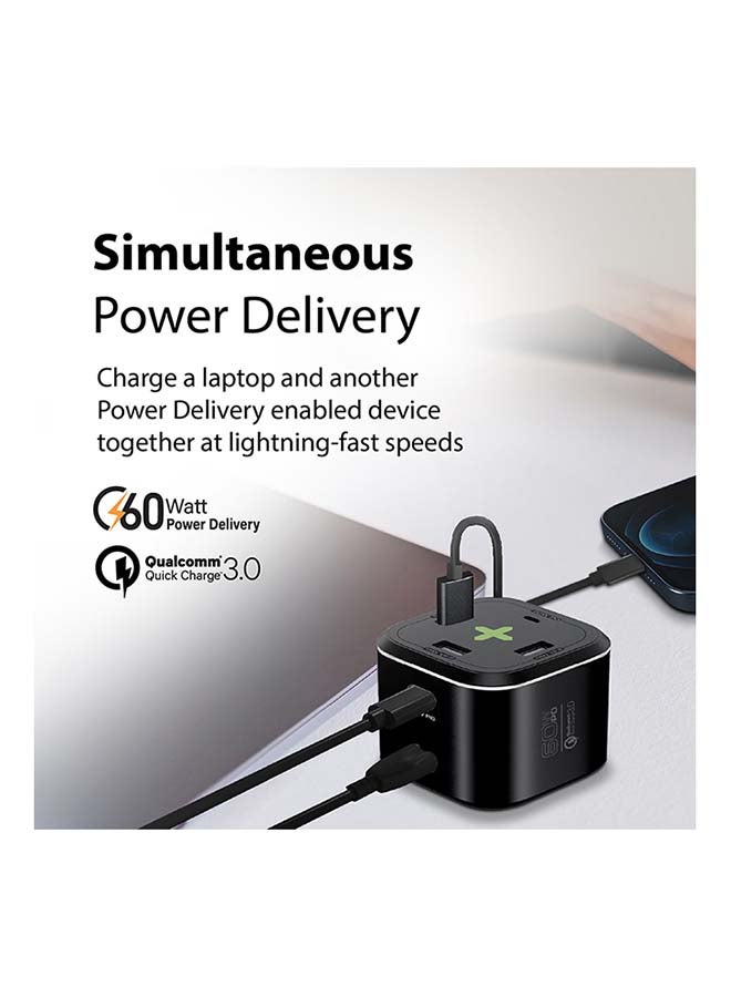PROMATE iPhone14 USB-C Charging Station, Multi-Port Hub with 60W/20W Dual USB-C Power Delivery, 2.4A Dual USB and Quick Charge 3.0 Ports, PowerCube-PD80 Black  - Image 2