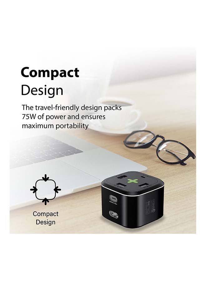 PROMATE iPhone14 USB-C Charging Station, Multi-Port Hub with 60W/20W Dual USB-C Power Delivery, 2.4A Dual USB and Quick Charge 3.0 Ports, PowerCube-PD80 Black  - Image 4