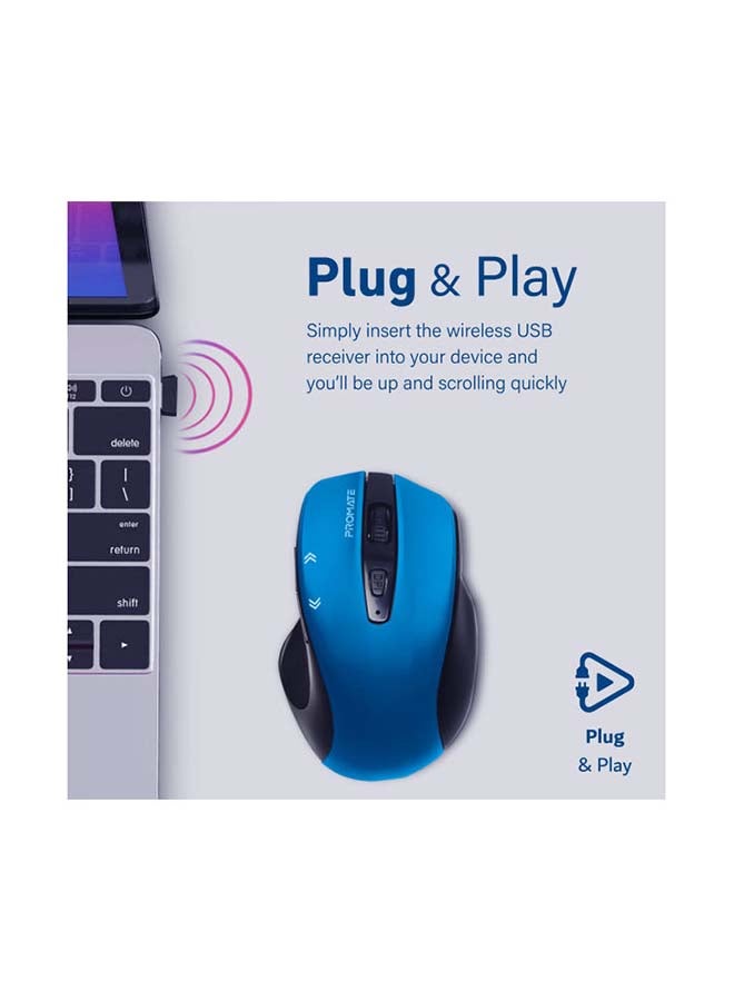 PROMATE - 1600DPI Wireless Mouse, Portable 2.4Ghz Precision Tracking EZGrip Ergonomic Mouse with 10m Range, Nano USB Receiver, Adjustable DPI Switch and 6 Programmable Buttons for MacBook, Asus, Hp, Sony Cursor Blue - Image 1