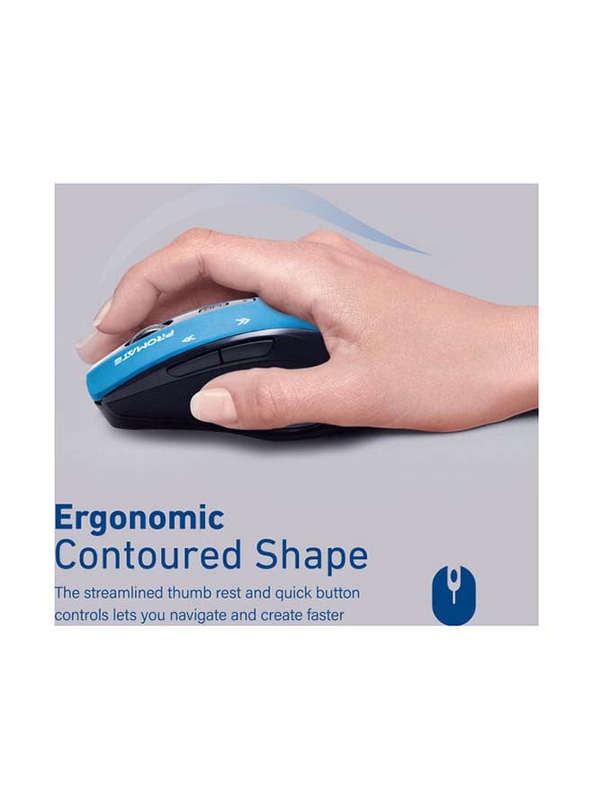 PROMATE - 1600DPI Wireless Mouse, Portable 2.4Ghz Precision Tracking EZGrip Ergonomic Mouse with 10m Range, Nano USB Receiver, Adjustable DPI Switch and 6 Programmable Buttons for MacBook, Asus, Hp, Sony Cursor Blue - Image 1