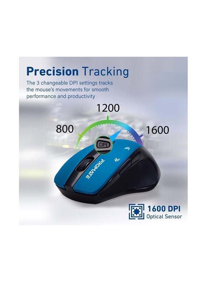 PROMATE - 1600DPI Wireless Mouse, Portable 2.4Ghz Precision Tracking EZGrip Ergonomic Mouse with 10m Range, Nano USB Receiver, Adjustable DPI Switch and 6 Programmable Buttons for MacBook, Asus, Hp, Sony Cursor Blue - Image 1