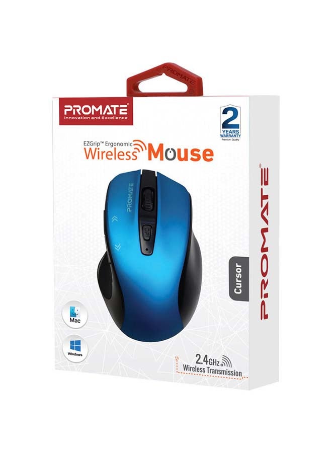 PROMATE - 1600DPI Wireless Mouse, Portable 2.4Ghz Precision Tracking EZGrip Ergonomic Mouse with 10m Range, Nano USB Receiver, Adjustable DPI Switch and 6 Programmable Buttons for MacBook, Asus, Hp, Sony Cursor Blue - Image 1