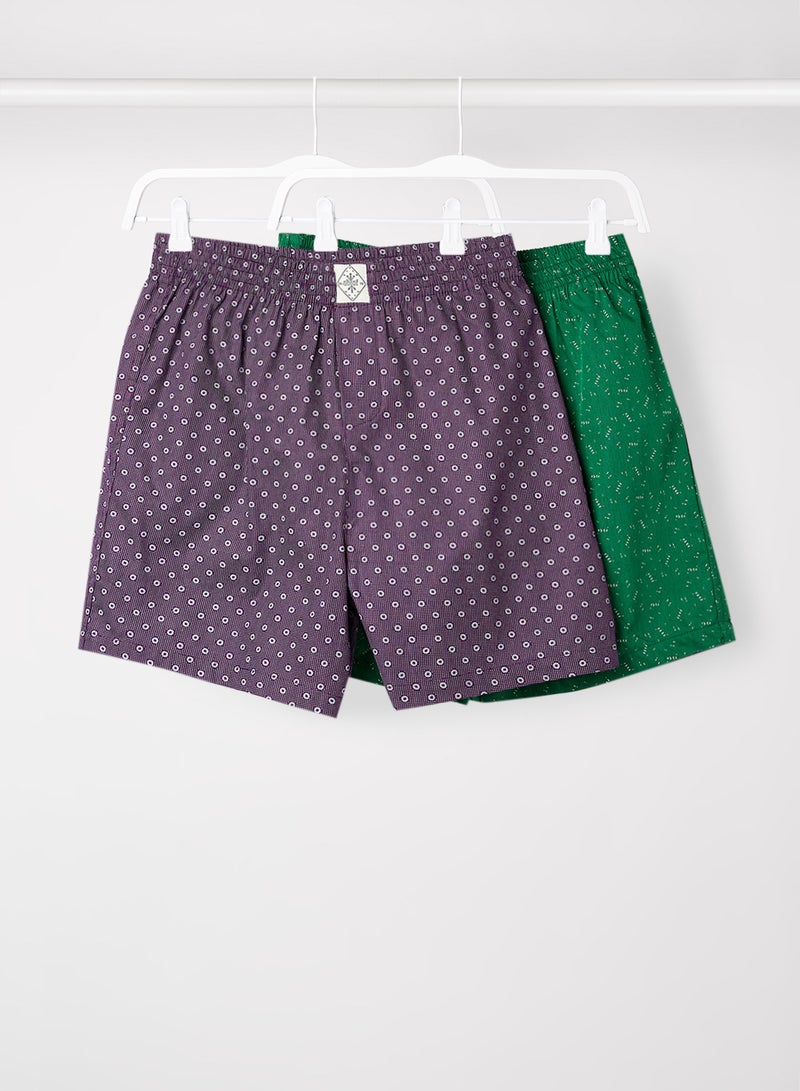 ABOF Pack of 2 Printed Boxer Casual Shorts Green/Grey/White 