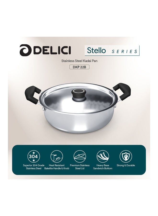 DELICI Stainless Steel Kadai Pan 22cm (DKP 22B), Heat Resistant Handle & Knob, Premium Lid, Flared Rim, Heavy Base Sandwich Bottom, 304 Grade, Sleek Exterior, Oven Safe, Non-Stick Interior, Corrosion Resistant, Dishwasher Safe Silver 22cmcm  - Image 3