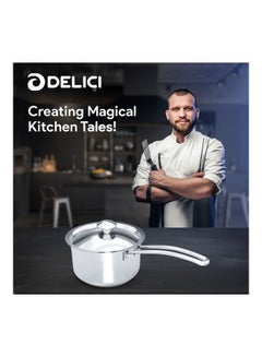 DELICI Stainless Steel Milk Pan 16cm (DMP 16W), Well Polished Exterior, Non-Stick Interior, Oven Safe, Dishwasher Safe, 304 Grade, Ergonomic Handle, Heavy Base Sandwich Bottom, Strong & Durable Silver 16cm  - Image 3